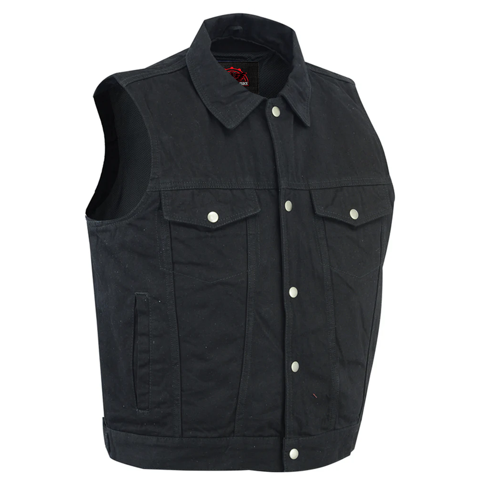 Darklock Men's Black Denim Motorcycle Vest