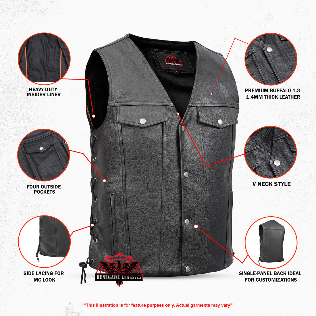 Rocker Men's Black Leather Motorcycle Vest