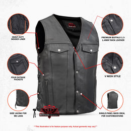 Rocker Men's Black Leather Motorcycle Vest