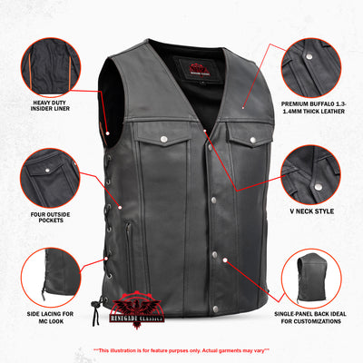 Rocker Men's Black Leather Motorcycle Vest
