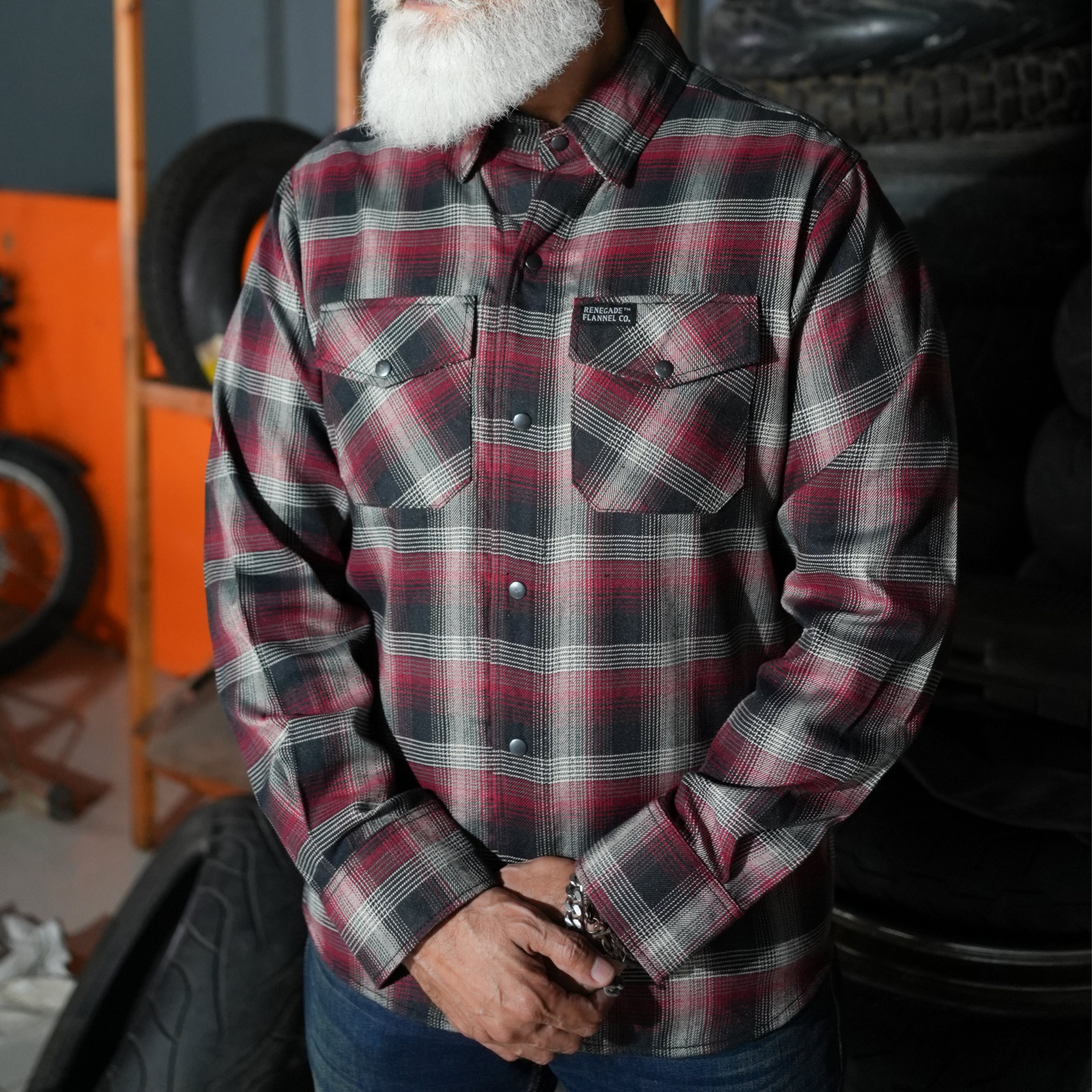 Riveter Men’s Maroon, Black, and White Flannel
