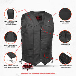 ThunderLace Men's Leather Biker Vest- Black