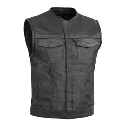 Blackfusion Men's Leather-Denim Combo Motorcycle  Vest