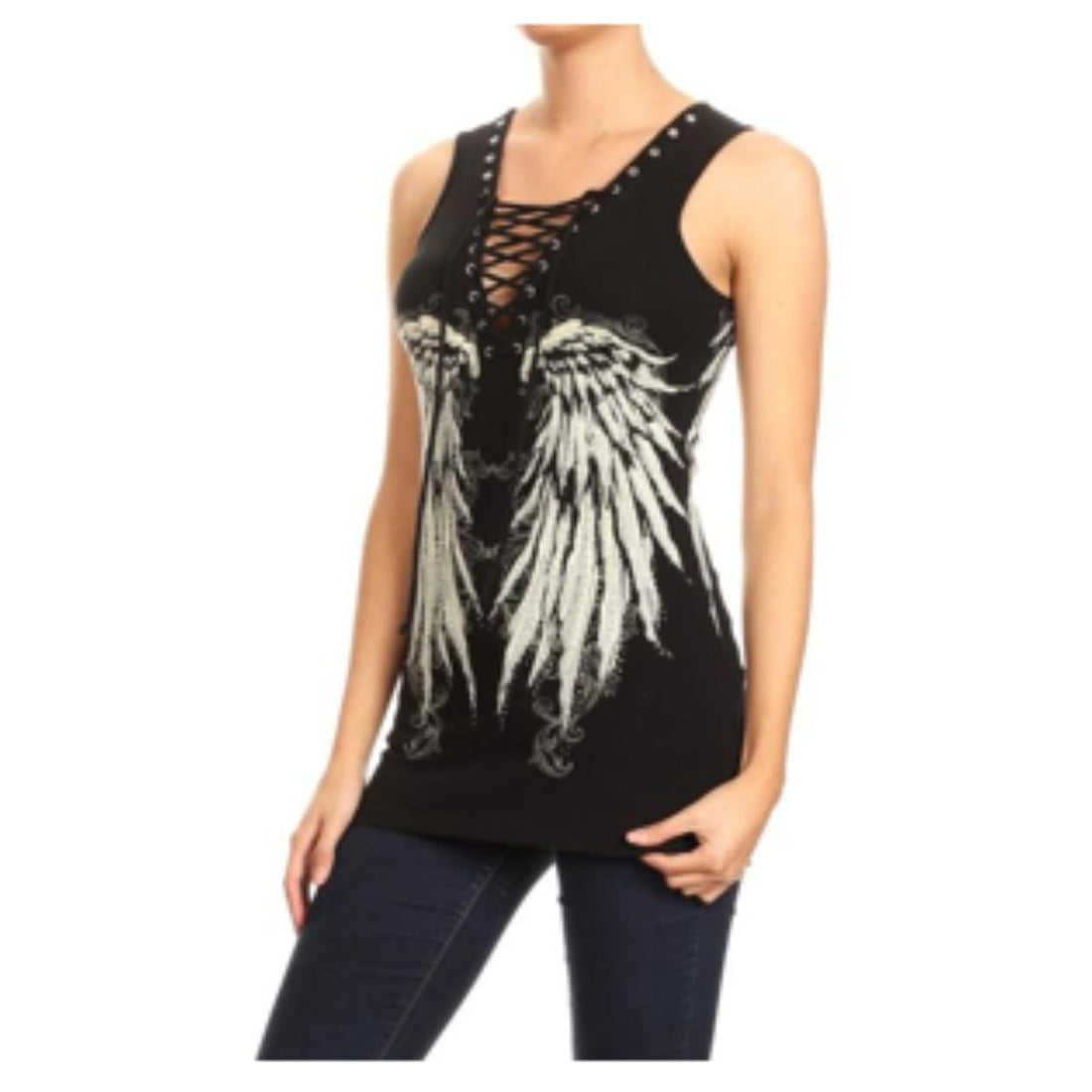 Women’s BLACK Oversized Angel Wing Tank Top Women's Shirts PLATINUM PLUSH