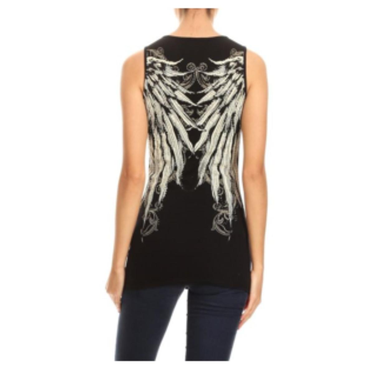 Women’s BLACK Oversized Angel Wing Tank Top Women's Shirts PLATINUM PLUSH