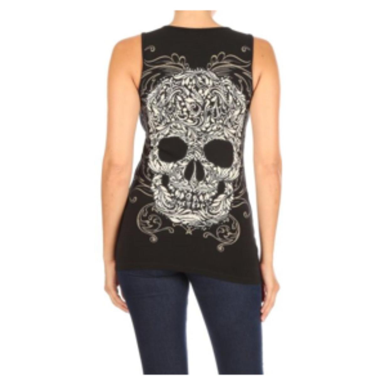 Women’s BLACK Baroque Skull Graphic Tank Top Women's Shirts PLATINUM PLUSH