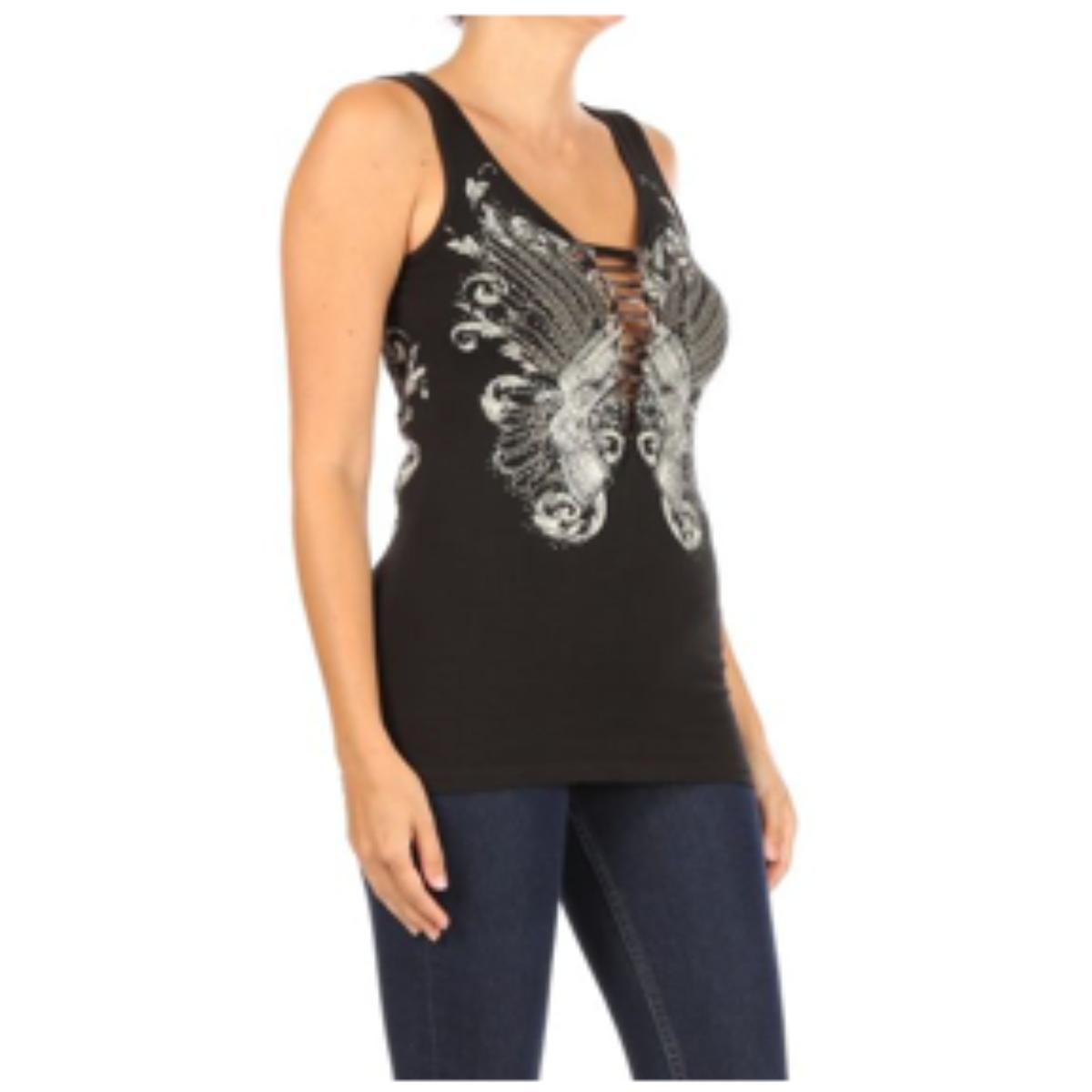 Women’s BLACK Edgy Pistol Tank Top Women's Shirts PLATINUM PLUSH