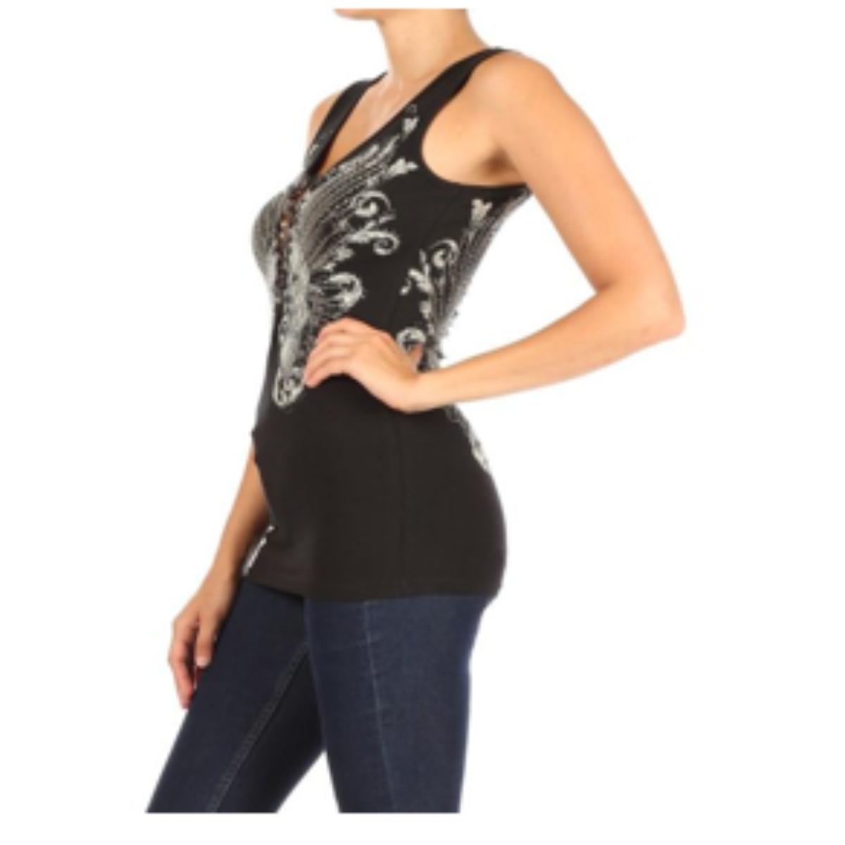 Women’s BLACK Edgy Pistol Tank Top Women's Shirts PLATINUM PLUSH