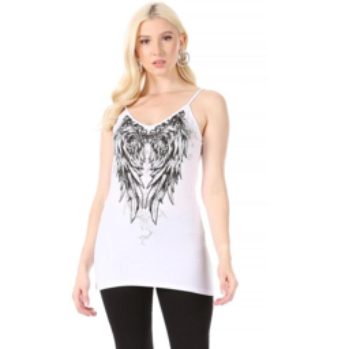 Women's WHITE V-Neck Spaghetti Strap Top Women's Shirts PLATINUM PLUSH