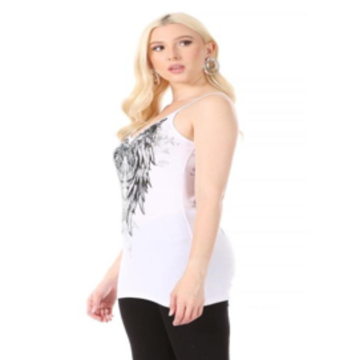 Women’s WHITE V-Neck Spaghetti Strap Top Women's Shirts PLATINUM PLUSH