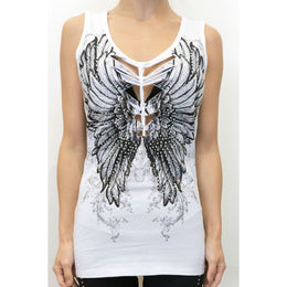 Women's Angel Wings White V Neck Top Womens Shirts Renegade Classics
