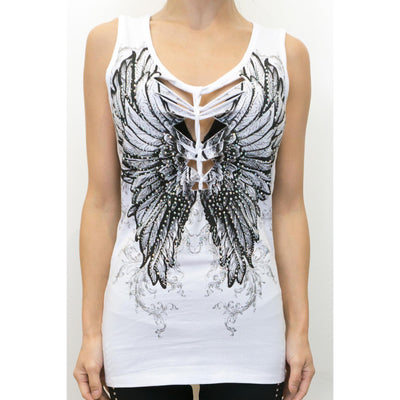 Women's Angel Wings White V Neck Top Womens Shirts Renegade Classics