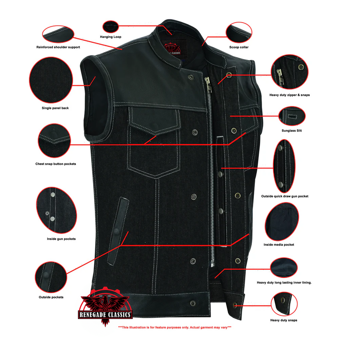 Stormskin Men's Leather-Denim Combo Motorcycle Vest