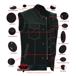 Stormskin Men's Leather-Denim Combo Motorcycle Vest