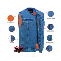 Storm hold Mens Blue Denim Motorcycle Vest