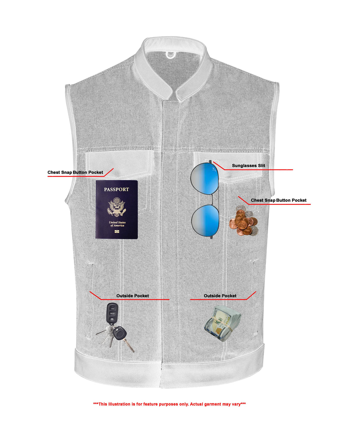 GrindStone Men's Broken Blue Denim Motorcycle Vest Men's Denim Vests Renegade Classics