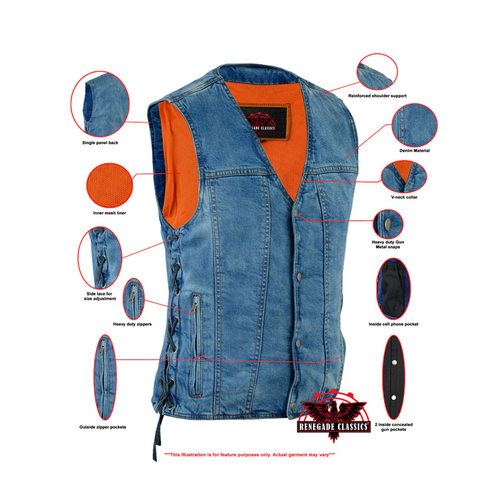 Seawaves Men's Blue Denim Motorcycle Vest