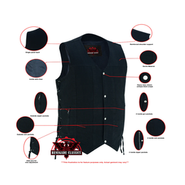 Denhawk Men's Tall Black Denim Motorcycle Vest