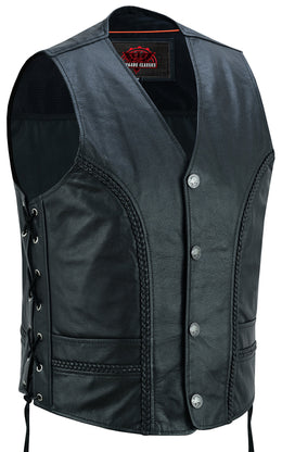 Rustler Men's Black  Leather Motorcycle Vest