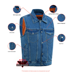 Blackguard  Men's  Blue Denim Motorcycle Vest