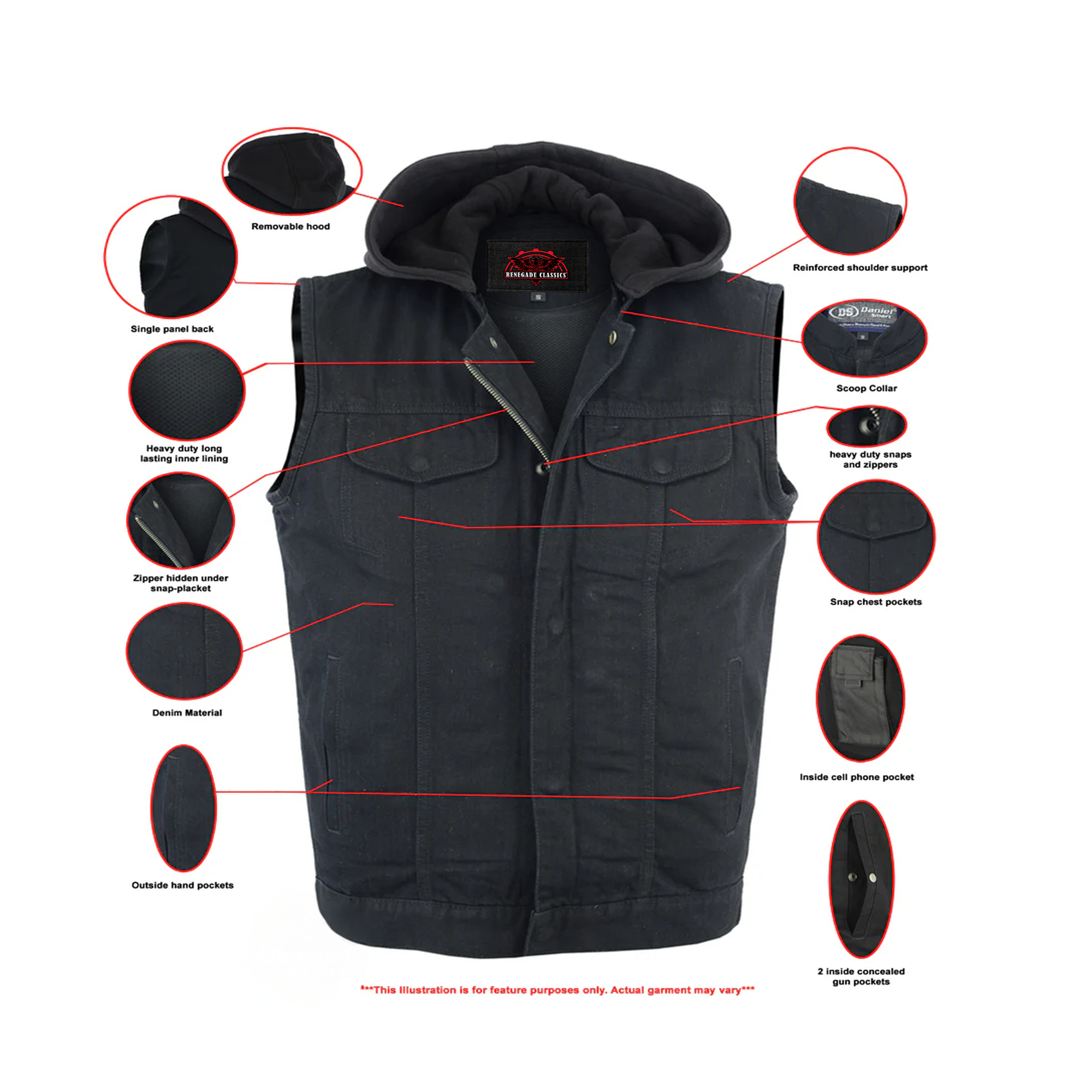 Shadowhood Men's Black Denim Motorcycle Vest