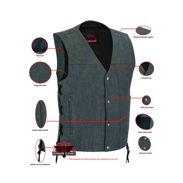 Stormcraft Men's Gray Denim Motorcycle Vest