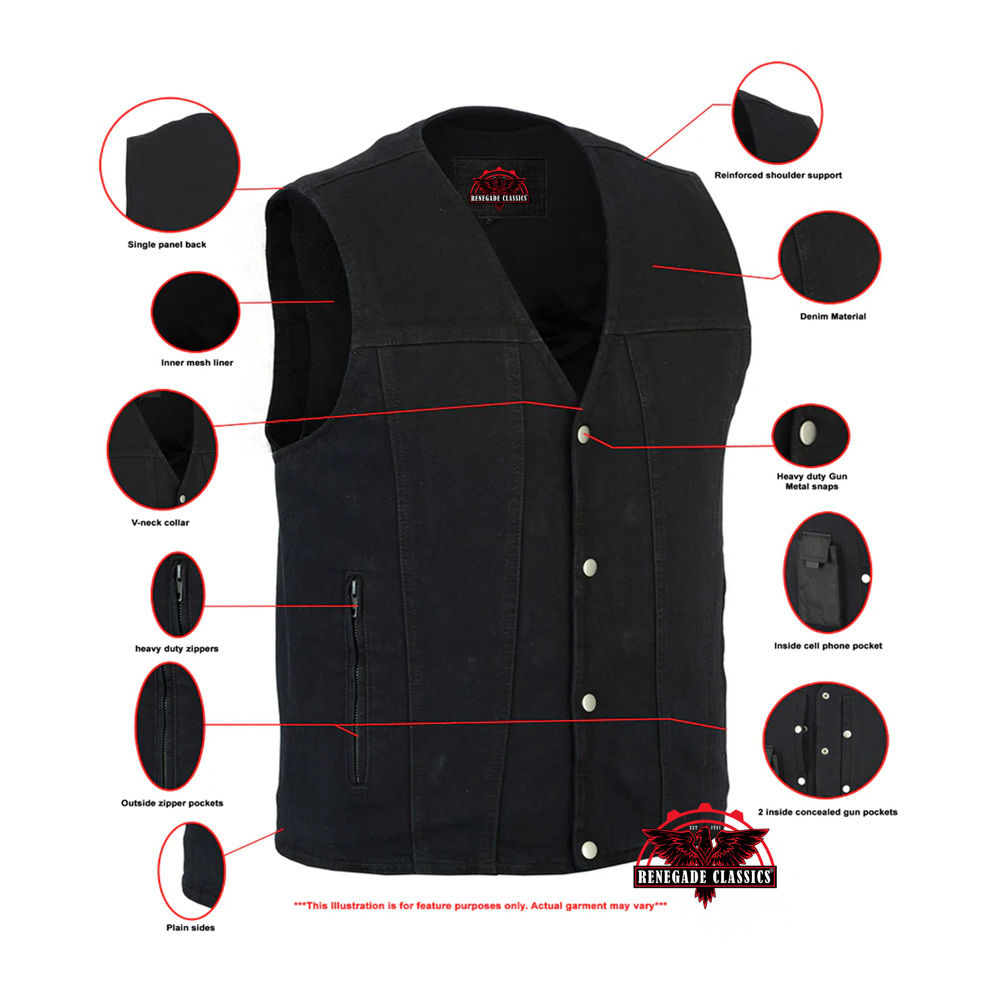 Black Shield Men's Black Denim Motorcycle Vest