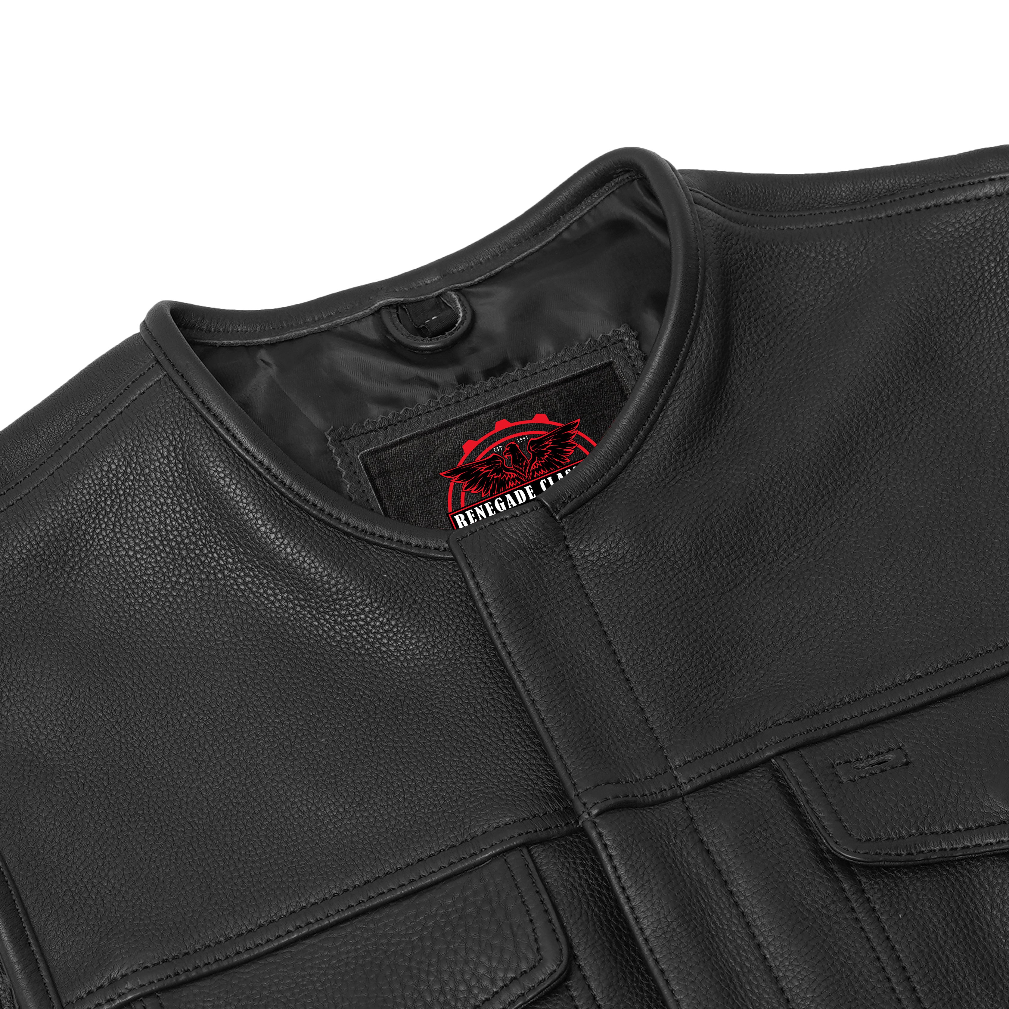 UpStyle Men's Black Leather Motorcycle Vest