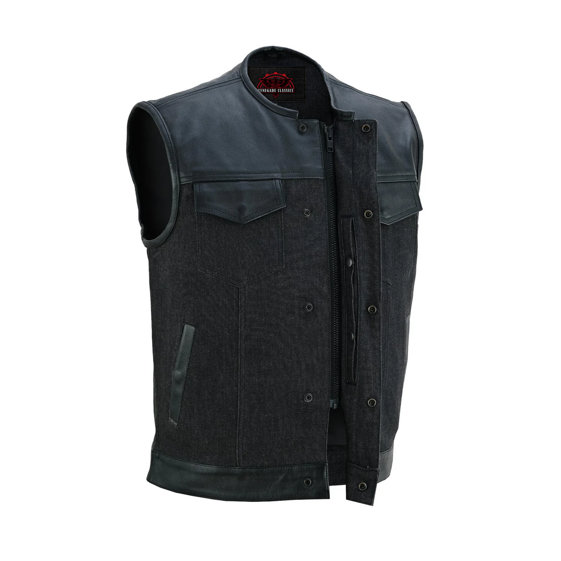 Blackfusion Men's Leather-Denim Combo Motorcycle  Vest