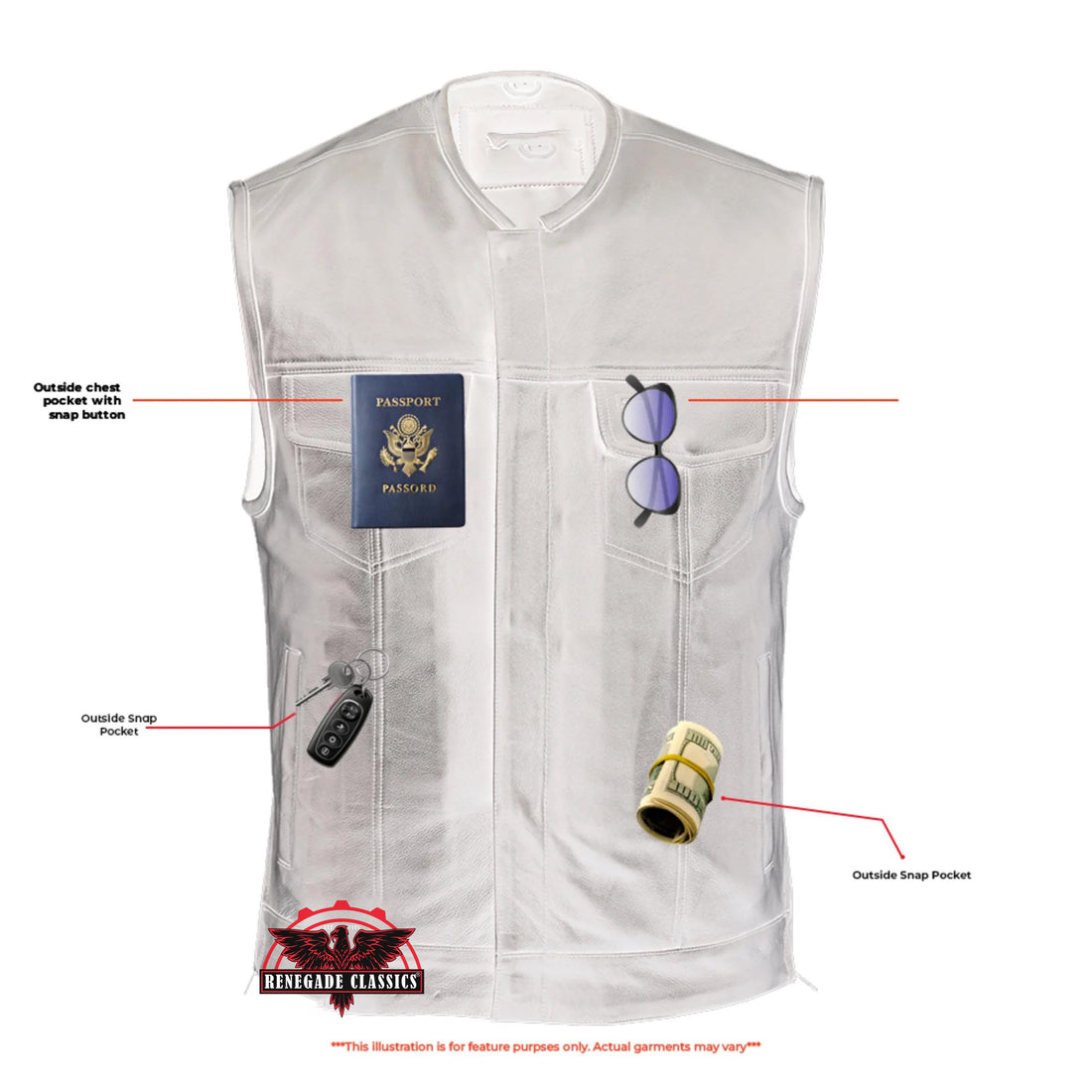 UpStyle Men's Black Leather Motorcycle Vest