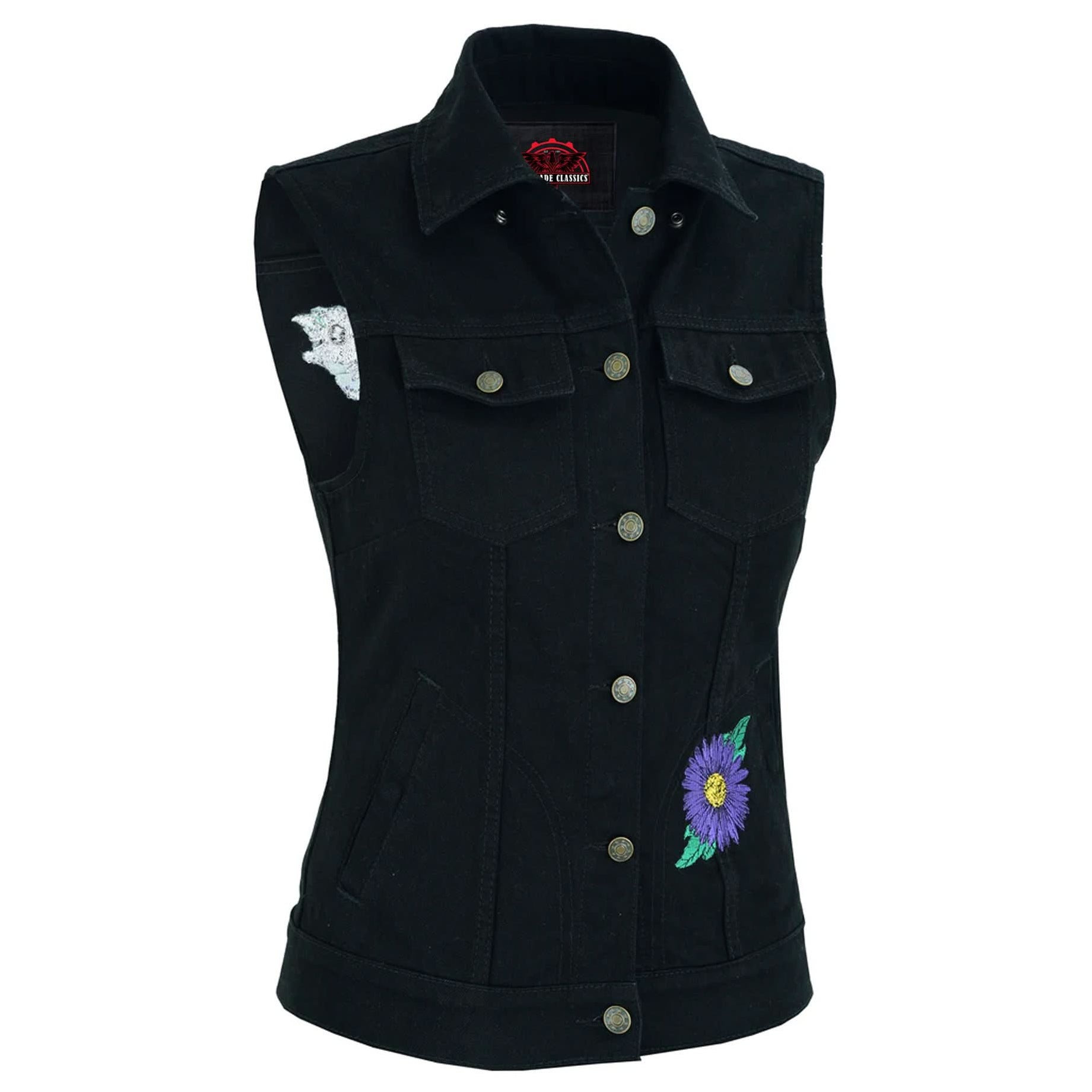 Purple Daisy womens denim vest