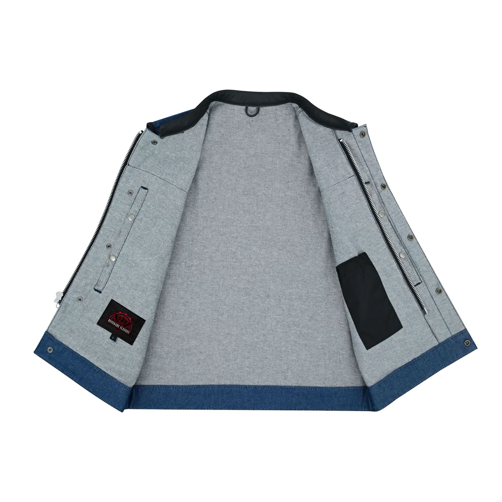 GrindStone Men's  Broken Blue Denim Motorcycle Vest