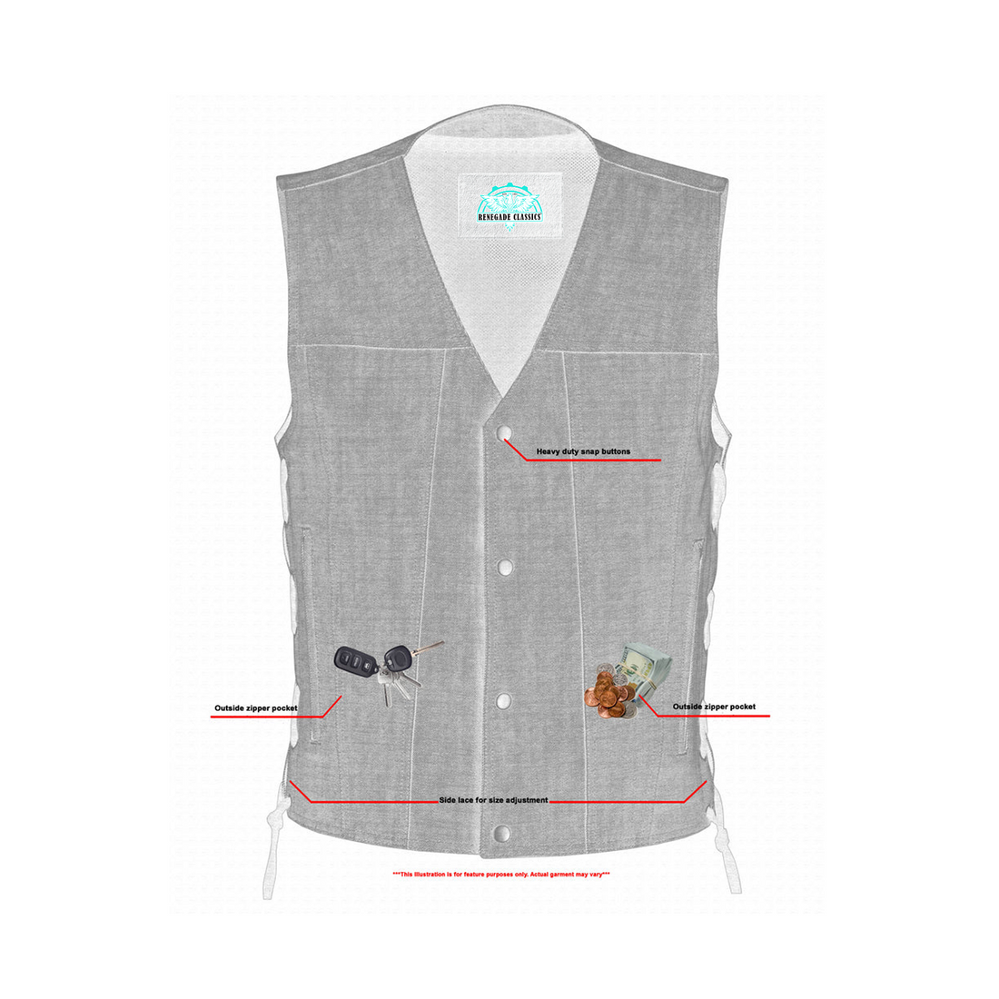 Stormcraft Men's Gray Denim Motorcycle Vest