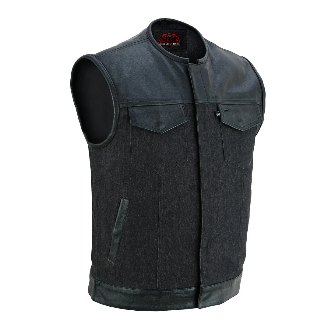 Blackfusion Men's Leather-Denim Combo Motorcycle  Vest