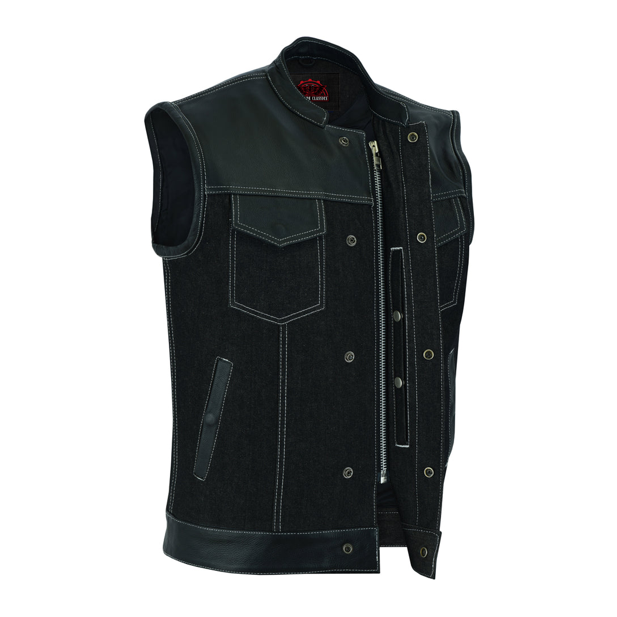 Stormskin Men's Leather-Denim Combo Motorcycle Vest