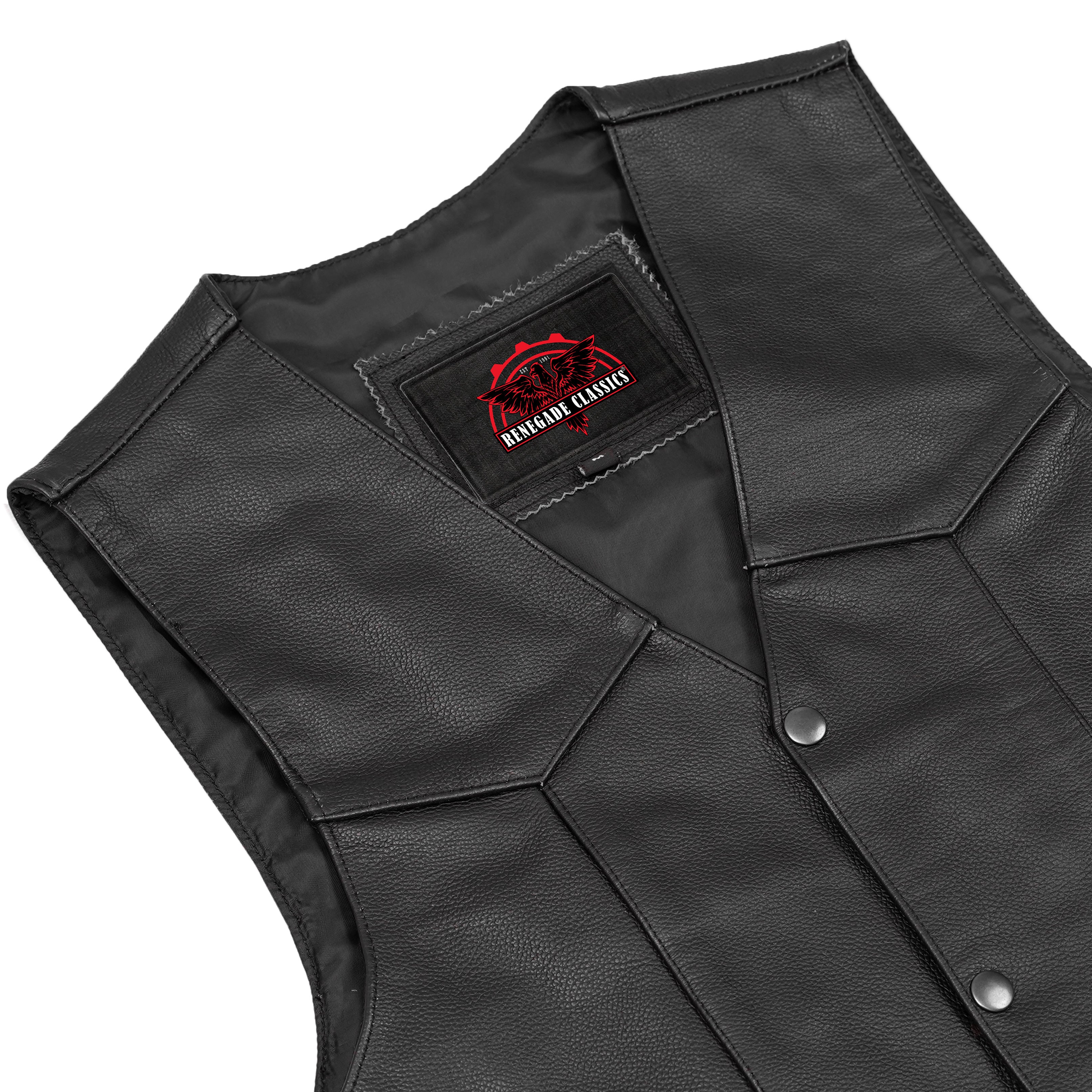 ThunderLace Men's Leather Biker Vest- Black
