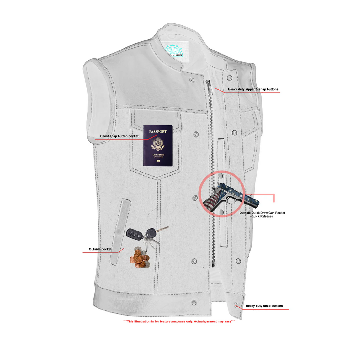 Stormskin Men's Leather-Denim Combo Motorcycle Vest