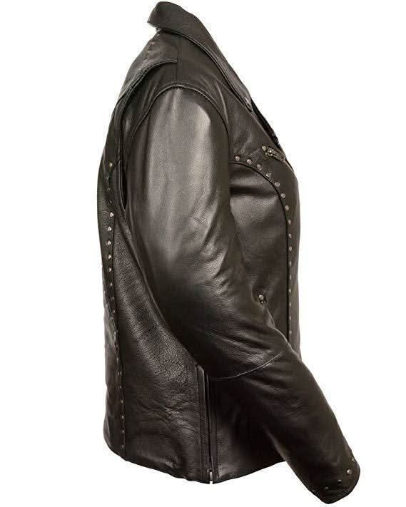 Milwaukee Leather ML1948 Women's Classic Riveted Motorcycle Black Leather Jacket