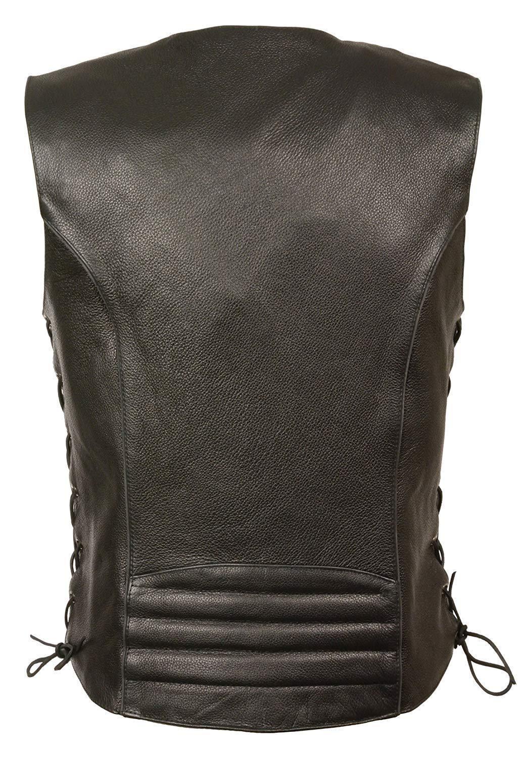 Milwaukee Leather MLL4500 Women's Classic Black Leather V-Neck Motorcycle Rider Vest w/ Side Laces