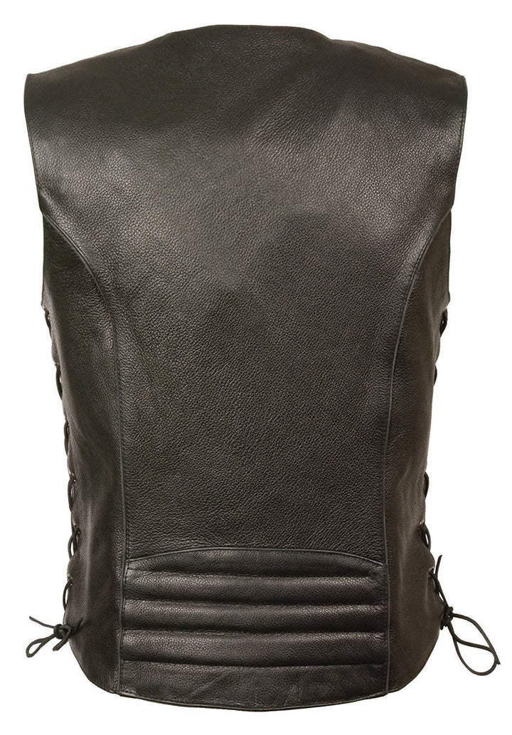 Milwaukee Leather MLL4500 Women's Classic Black Leather V-Neck Motorcycle Rider Vest w/ Side Laces