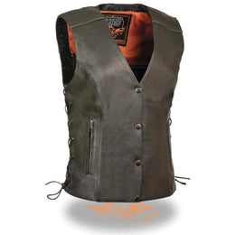 Milwaukee Leather MLL4500 Women's Classic Black Leather V-Neck Motorcycle Rider Vest w/ Side Laces