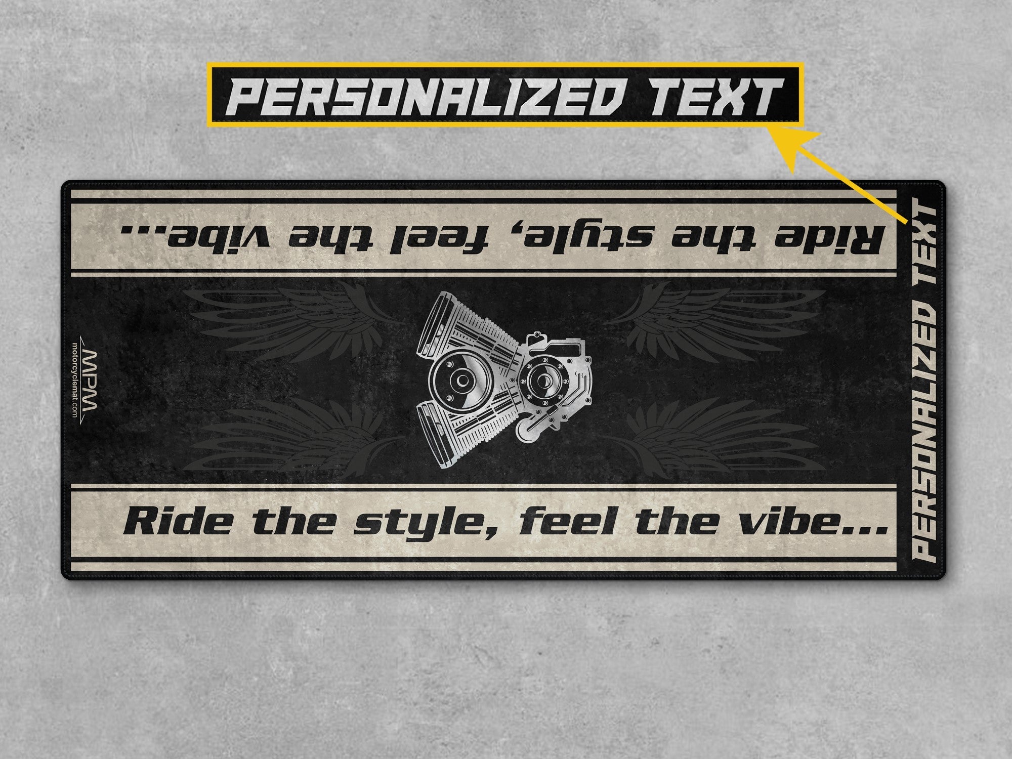 Motorcycle Mat for Cruiser Motorcycle "Ride The Style, Feel The Vibe" - MM737