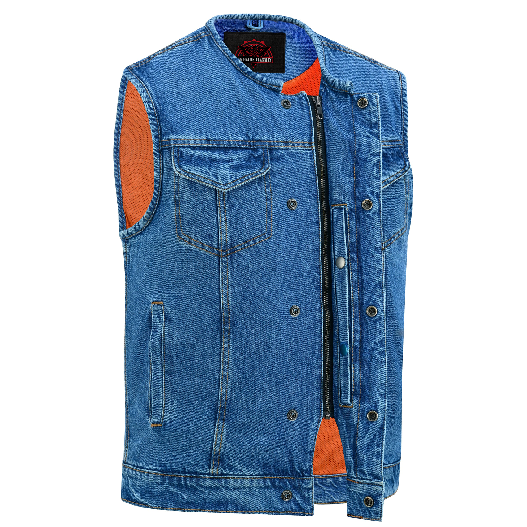 Storm hold Mens Blue Denim Motorcycle Vest