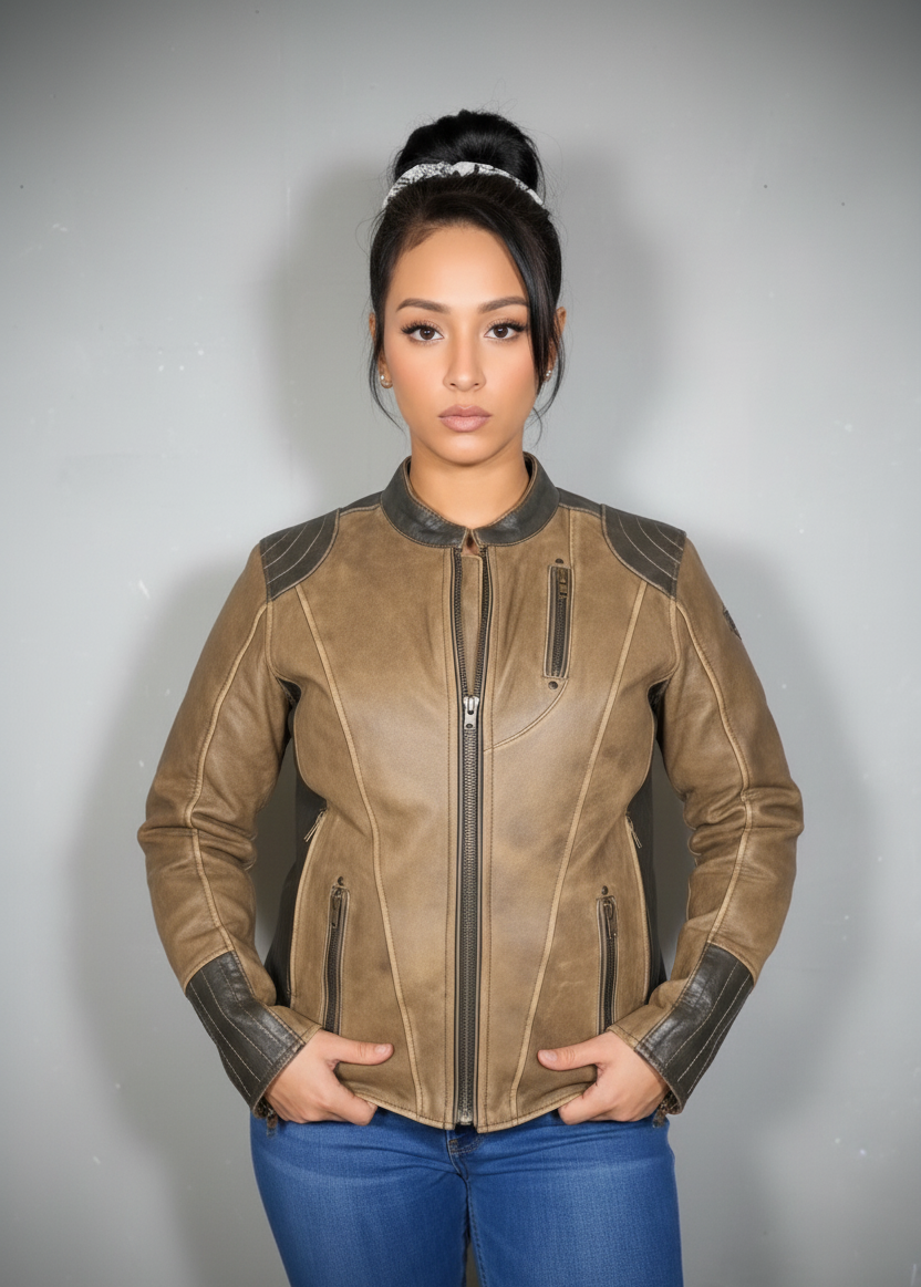 Spirit Rider Women's Vintage Brown Leather Motorcycle Jacket