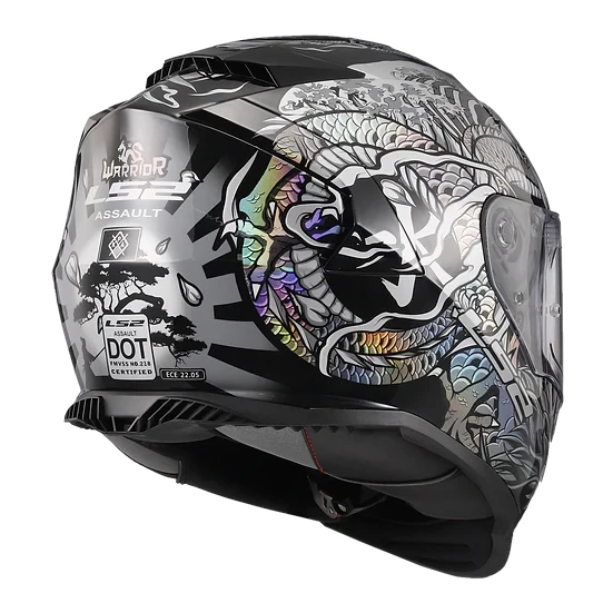 Assault Warrior Full Face Motorcycle Helmet W/ SunShield Krome Silver Black Helmets LS2 Helmets