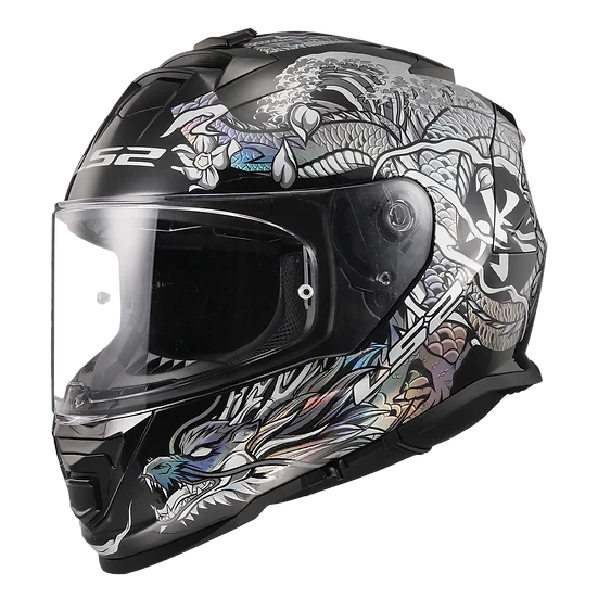Assault Warrior Full Face Motorcycle Helmet W/ SunShield Krome Silver Black Helmets LS2 Helmets