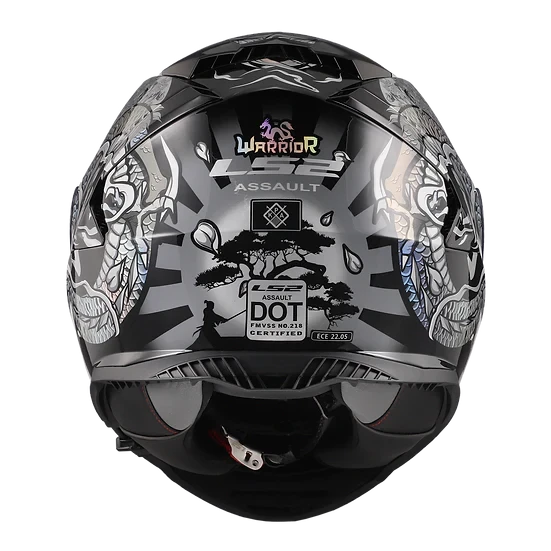 Assault Warrior Full Face Motorcycle Helmet W/ SunShield Krome Silver Black Helmets LS2 Helmets