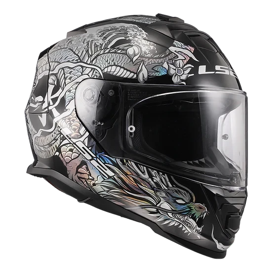 Assault Warrior Full Face Motorcycle Helmet W/ SunShield Krome Silver Black Helmets LS2 Helmets