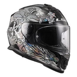Assault Warrior Full Face Motorcycle Helmet W/ SunShield Krome Silver Black Helmets LS2 Helmets