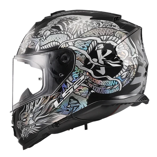 Assault Warrior Full Face Motorcycle Helmet W/ SunShield Krome Silver Black Helmets LS2 Helmets